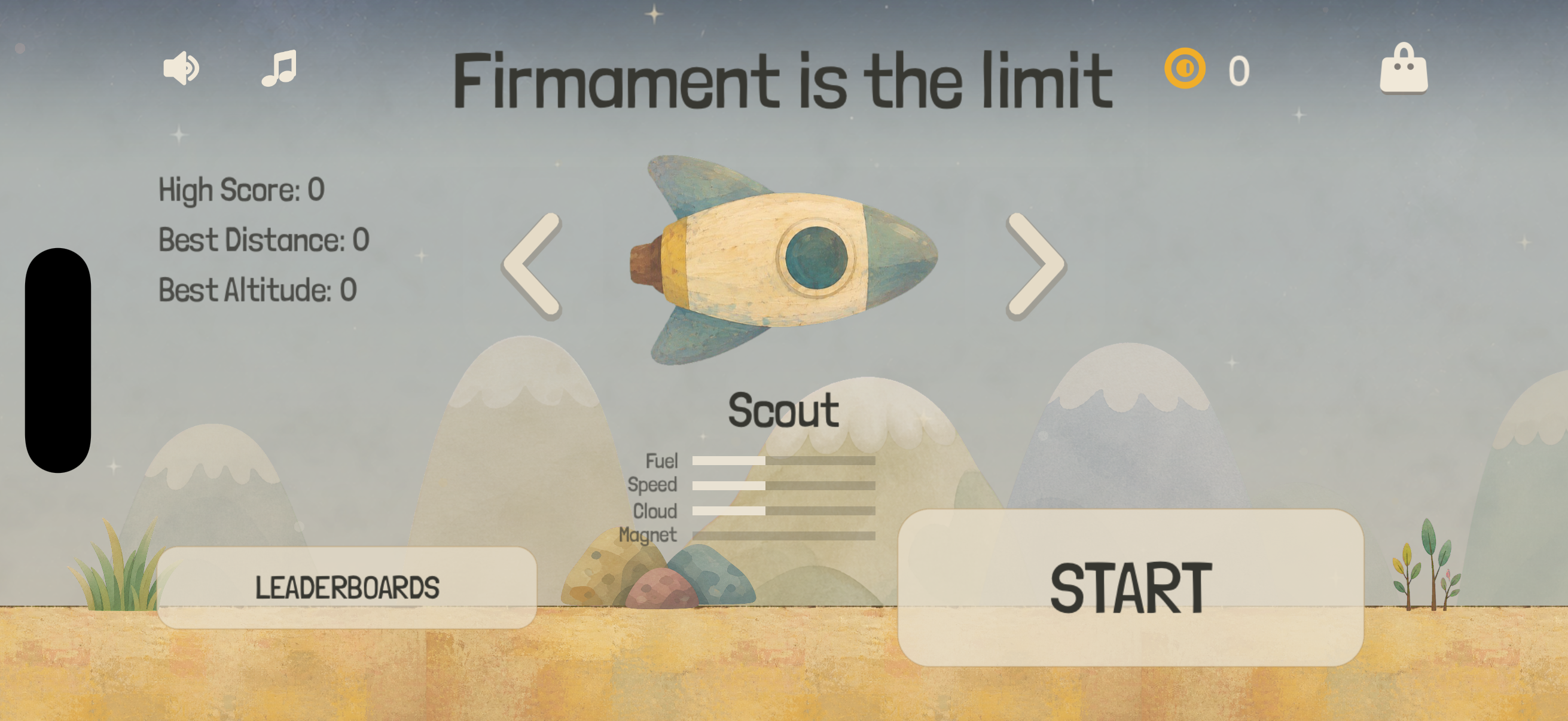 Firmament ship selection menu with the Scout rocket